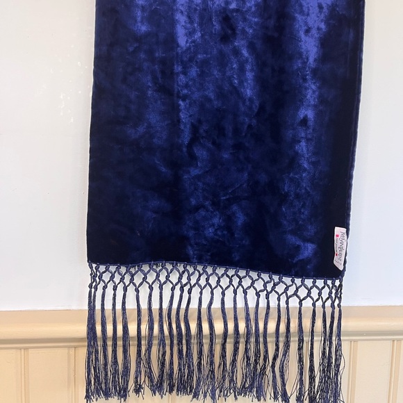 YSL Yves Saint Laurent Rive Gauche Paris Vintage Velvet Scarf 66”x12” Blue - Picture 9 of 10